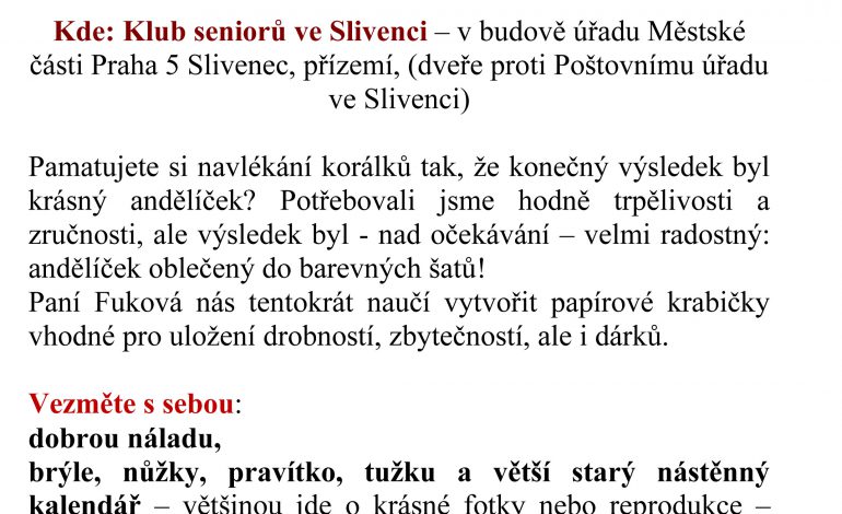 Akce pro seniory – Dárkové krabičky z papíru