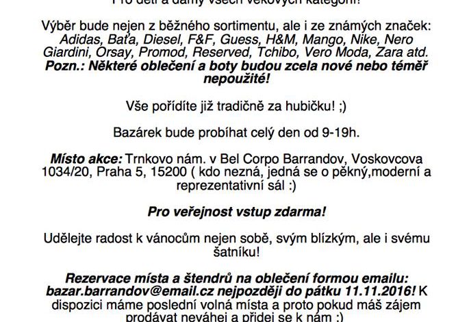 Celodenní předvánoční Bazar Praha Barrandov