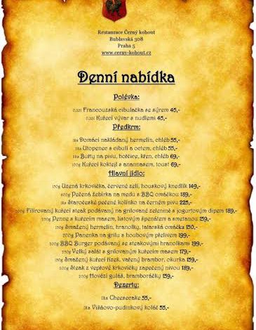 Denní nabídka jídel u Černého kohouta od 13.7. do 19.7.