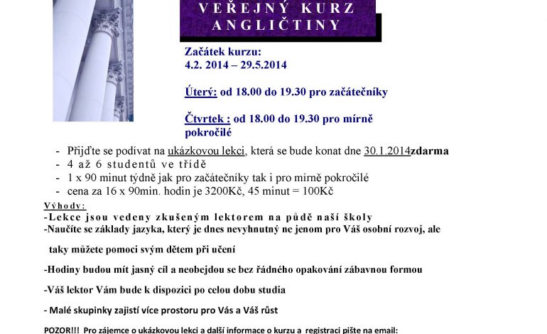 Nové lekce angličtiny pro veřejnost v ZŠ Chaplinovo náměstí.
