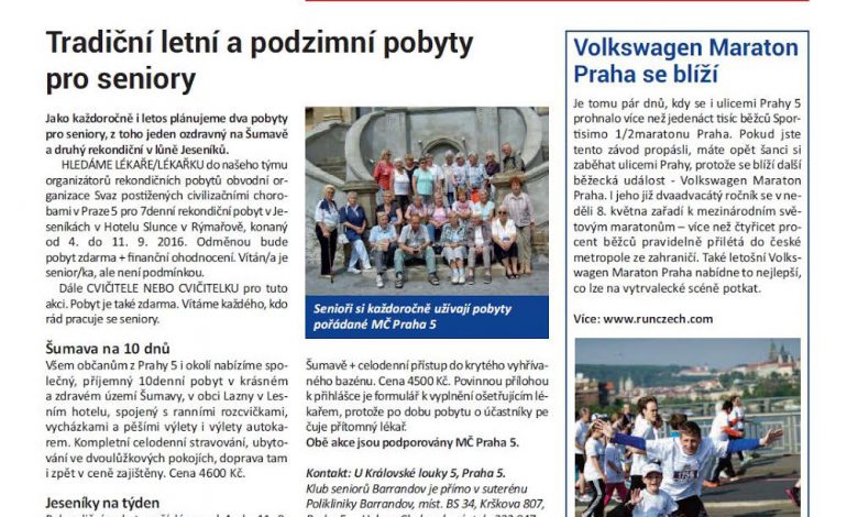 Letní a podzimní pobyty pro seniory